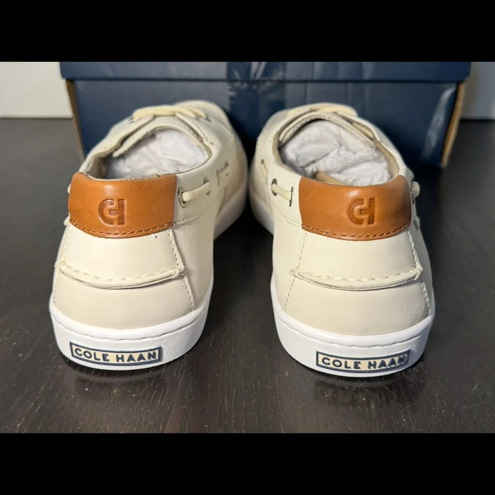 Cole Haan Nantucket Boat Shoes Leather Whitecap Grey Nubuck/Optic White Mens 10M